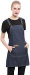 Feiyy Denim Cross-Back Chef Bib Apron with Pockets for Men and Women (Blue Stripe)