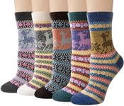 Pack of 5 Womens Vintage Style Cotton Knitting Wool Warm Winter Fall Crew Socks, Mixed Colors One Size