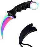 WeTop Karambit Knife, for Hunting Camping Fishing and Field Survival, Stainless Steel Fixed Blade Tactical Knife with Sheath and Cord (Rainbow)