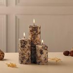 PROSPERRO LUMO Paraffin Wax By Parkash Candles Set Of 3 Fragrance Pillar Marble Finish (Brown - Coffee)