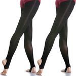 DANCEYOU Black Tights Girls Women 2 Packs Ballet Stocking Legging for Dance Casual Stirrup L