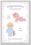 Twin Birth Card – Newborn Twins - New Baby Boy and Baby Girl Congrats – Congratulations on Birth Brother and Sister - Quality Greeting Good Wishes - Blank Inside to Write Your own Special Message