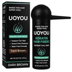 UOYOU Hair Fibres DARK BROWN 27.5g with Pump Applicator – Natural Keratin Hair Building Fibers for Thinning Hair – Undetectable, Sweat- & Wind-Resistant Concealer for Men & Women