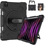 SUPFIVES Case for iPad Pro 12.9 2022 6th Generation: Upgraded Military Grade Shockproof Protective Silicone Cover for iPad 12.9 Inch 5th Gen 2021-Pencil Holder-Handle-Shoulder Strap-Kick Stand-Black