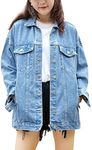 Omoone Women's Oversized Mid Long Denim Jacket Jean Biker Coat, Denim Blue, Medium