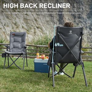 EVER ADVANCED Luxury Camping Chairs Set – Heavy Duty, High Back, Padded, Adjustable Recliner, Grey