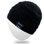 Rotibox Washable Mens Womens Hat Bluetooth Beanie Running Cap w/Wireless Stereo Headphones Mic Hands Free Rechargeable Battery Compatible with Mobile Phones Laptops Tablets - Black