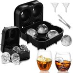 Sharemee - 2 Pack Ice Cube Tray, 3D Skull and Sphere Ice Ball Maker with Lid, Silicone Ice Cube Mold with Ice Cube Clamp for Cocktail, Whisky, Juice, Chocolate and Candy, Easy Release, Black