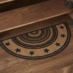 VHC Brands Farmhouse Primitive Jute Accent Rug Half Circle Stencil Stars Border w/Pad 16.5"x33"