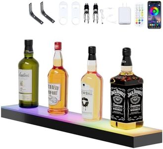 Dethan 1 Tier 24 Inch LED Lighted Liquor Bottle Display Shelf - Wine Racks with Multi-Color App & Wireless Remote Control, Adjustable Brightness & Sound Modes, Acrylic Bar Shelves for Home Bar Display