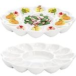 Hedume 2 Pack Deviled Egg Platter Tray, Ceramic 12-Cup Egg Dish, Egg Holder Container for Kitchen Refrigerator Countertop Display