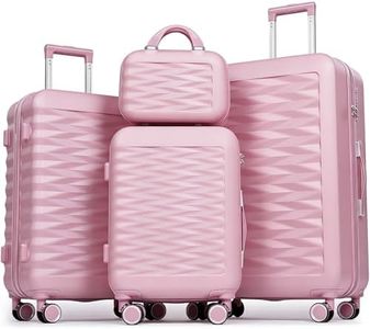 H.yeed 4-Piece Luggage Set Lightweight ABS Hard Shell Suitcase Set with TSA Lock and Spinner Wheels Travel Suitcase Set Includes 12" 20" 24" 28" (Pink, 4 pc Set)