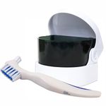 Sonic Cleaner and Brush ~ Storage Container for Soaking and Cleaning Ortho Retainers, Dentures and More… (White Brush)