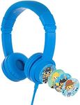 BuddyPhones Explore+, Volume-Limiting Kids Headphones, Foldable and Durable, Built-in Audio Sharing Cable with in-Line Mic, Best for Kindle, iPad, iPhone and Android Devices (Cool Blue)