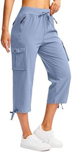 Soothfeel Women's Cargo Capris Pants with 6 Pockets Lightweight Quick Dry Travel Hiking Summer Pants for Women Casual (Stone Blue, M)