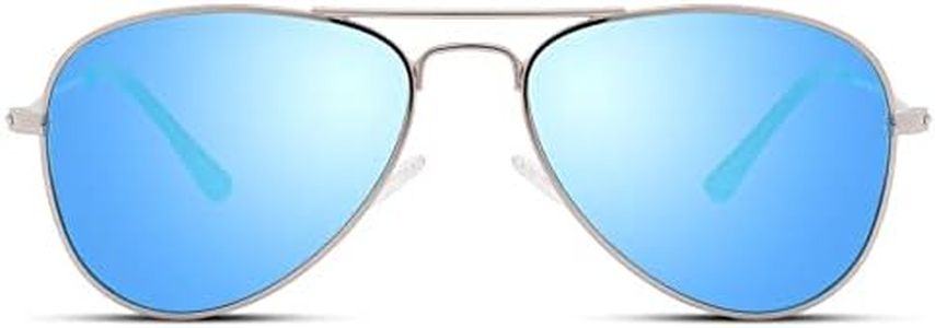 Pro Acme Polarized Kids Aviator Sunglasses, UV400 Protection Metal Frame Unbreakable for Toddlers Age 3-8(Silver Frame/Blue Mirrored Lens)