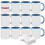 Sumex 11oz Set of 12 Sublimation Blanks Ceramic Coffee Mugs for Tea, Milk, Latte, Hot Cocoa,Blue Inner and Handle