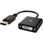 Rankie DP to DVI Adapter, Gold Plated DisplayPort to DVI Male to Female Converter (Black)