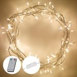 Lights4fun 8m Indoor String Fairy Lights 100 Warm White LEDs on Clear Cable with Rocker Switch Plug in Mains Powered Christmas Tree Lights with Remote Control and Timer