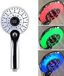 LED Digital Shower Handheld Portable Hand Held Shower Tool Head with 3-Color Temperature Control LED Light 3 Spraying Modes Water-Saving Shower Head with Digital Temperature Sensor Display