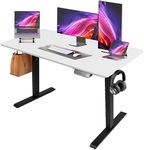 120CM Electric Standing Desk - Motorized Height Adjustable Sit Stand Table with Touch Control Panel and Cable Management - Ideal for Home Office and Workstation Ergonomics(Black Frame+120cm White Top)