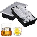 Mubal Silicone Ice Cube Trays, 2 Pack 2in Large Square Ice Cube Molds with Lids,Food Grade, Flexible & Easy Release Big Ice Tray for Freezer, BPA Free, Suit Cocktail, Whiskey,Juice, Baby Food-Black