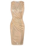 GRACE KARIN Women Sleeveless Cocktail Dresses Banquet Prom Sleeveless Sequined Party Dress Champagne Gold L