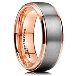 King Will DUO 8mm Rose Gold Men Women Tungsten Carbide Wedding Ring for Men Silver Matte Brushed Engagement Band Comfort Fit 10