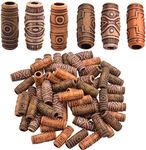 Hair Tube Beads, 60 Pieces Imitation Wood Beads Dreadlock Hair Beads Hollow Out Tube Beads DIY Accessory for Hair Braiding Decoration - Mixed Color