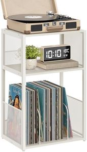 VASAGLE Record Player Stand, 3-Tier Side Table, Vinyl Record Storage up to 100 Albums, End Table for Living Room, Bedroom, Rustic White ULET275W01