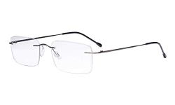 Eyekepper Frameless Men Reading Glasses Eyeglasses - Rectangle Rimless Reader Gunmetal +2.25