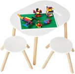 Best Choice Products 2-in-1 Kid's Wooden Building Block Table, Construction Activity Center for Playroom, Child Development w/Reversible Tabletop, 2 Stools, Storage Compartment