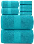 White Classic Luxury Aqua Bath Towel Set - Combed Cotton Hotel Quality Absorbent 8 Piece Towels | 2 Bath Towels | 2 Hand Towels | 4 Washcloths [Worth $72.95] 8 Pack | Aqua