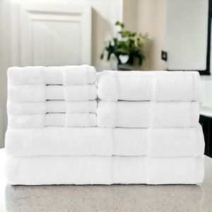 LUZIA 8 Piece Towel Set - 100% Turkish Cotton, Premium Quality - 2 Bath Towels 2 Hand Towels and 4 Washcloths (White)