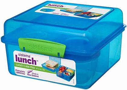 Sistema to GO Lunch Box Cube Max - 2 L Bento-Box Style Food Container with Dividers & Leak-Proof Yoghurt Pot - BPA Free - Assorted Solid Colours (Not Selectable)