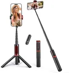 ATUMTEK Selfie Stick Tripod, Extendable 3 in 1 Aluminum Bluetooth Selfie Stick with Wireless Remote and Tripod Stand for iPhone 13/13 Pro/12/11/11 Pro/XS Max/XS/XR/X/8/7, Samsung Smartphones, Red