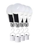 Shinelan 4 Pack LED Solar Emergency Light Bulbs for Home Power Failure, E26/E27 7W Rechargeable Battery Backup Bulb, Hurricane Supplies for Home, White Daylight 6000k Outdoor Hiking Camping Light