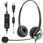 Wantek 602NUSB Headsets with Noise Canceling Microphone for Call Center Online Conference Office Work Teams Meetings Windows Computers Laptops