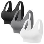 Vinfact 3 Pack Sports Bras for Women Wireless Bra with Removable Pads Yoga Bra Support for Workout(A-Black,Grey,White.Small)