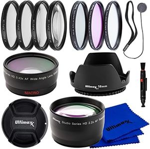 Ultimaxx 58MM Complete Lens Filter Accessory Kit with 58MM 2.2X Telephoto and .43x Wide Angle/Macro Lenses for: Canon EOS Rebel 9000D 800D 760D 750D 700D 1300D 1200D T100, 4000D, 3000D, 2000D & More