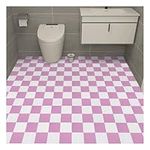 Cozylkx PVC Tile Effect Vinyl Flooring Roll 60cm x 5 Meters Peel and Stick Floor Covering Non Slip Flooring Stickers for Bathroom Kitchen Living Room (Plaid - White Pink)