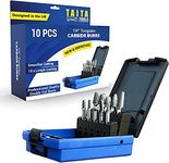 10pc Carbide Burr Set 1/4" Shank Tungsten Double Cut Rotary Die Grinder Bits - Cutting Burrs for Most Drills and Die Grinding Accessories - Wood Carving Metal Working & Sturdy Storage Case