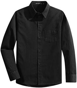Spring & Gege Garçons Chemises Classique de Couleur Unie Uniforme Scolaire de Coton pour Enfants Noir 11-12 Ans