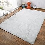 Andecor Soft Fluffy Bedroom Rugs - 4 x 6 Feet Indoor Shaggy Plush Area Rug for Boys Girls Kids Baby College Dorm Living Room Home Decor Floor Carpet, White