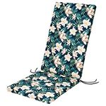 Waterproof High Back Chair Cushion With Ties - 120x45x4cm - Indoors/Outdoors Patio Seat Pad Cushion For Garden Chairs, Loungers, Recliner, Relaxer - Water-Resistant Material - Tropical Flowers