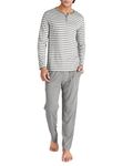 DAVID ARCHY Mens Pajamas Set Cotton Long Sleeve Sleepwear Lounge Wear Pants with Pocket Striped Henry Collar (S, Heather Dark Gray)