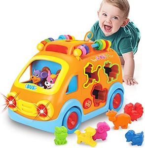 REMOKING Baby Electronic Musical Bus Toys with Lights & Music,Shape Color Sorter,Rotating Gear,Early Development, Learning Toys,Educational Preschool Girls Boys Toddlers Kids