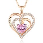 Lomantise October Pink Heart Birthstone Necklace for Women 925 Sterling Silver Jewelry Gift Rose Gold I Love You Pendant Anniversary Birthday Gifts for Wife Girlfriend Mom