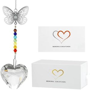 MerryNine Memorial Gifts for Loss of Loved One, Crystal Sunshine Catcher Butterfly Pendant Rainbow Hanging for Home, Gift Box for Loss of Mother Father Husband Son Daughter Dog (Heart)