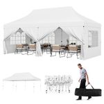 HAPPYGRILL Pop-up Canopy with Detachable Sidewalls, Instant Canopy Tent with Carrying Bag, UPF50+ Sun Protection, Easy Setup Gazebo for Outdoor Party Wedding, 10x20FT